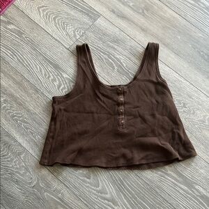Brown Ribbed Button-Up Women's Top